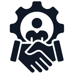 Handshake with gear icon showing customer commitment and service care