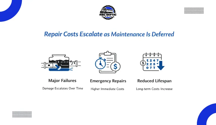 Educational graphic on rising septic repair costs from delays today